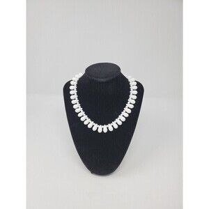 VINTAGE MARIAM HASKELL WHITE BEAD TEAR DROP BEADED NECKLACE SIGNED WOMEN JEWELRY